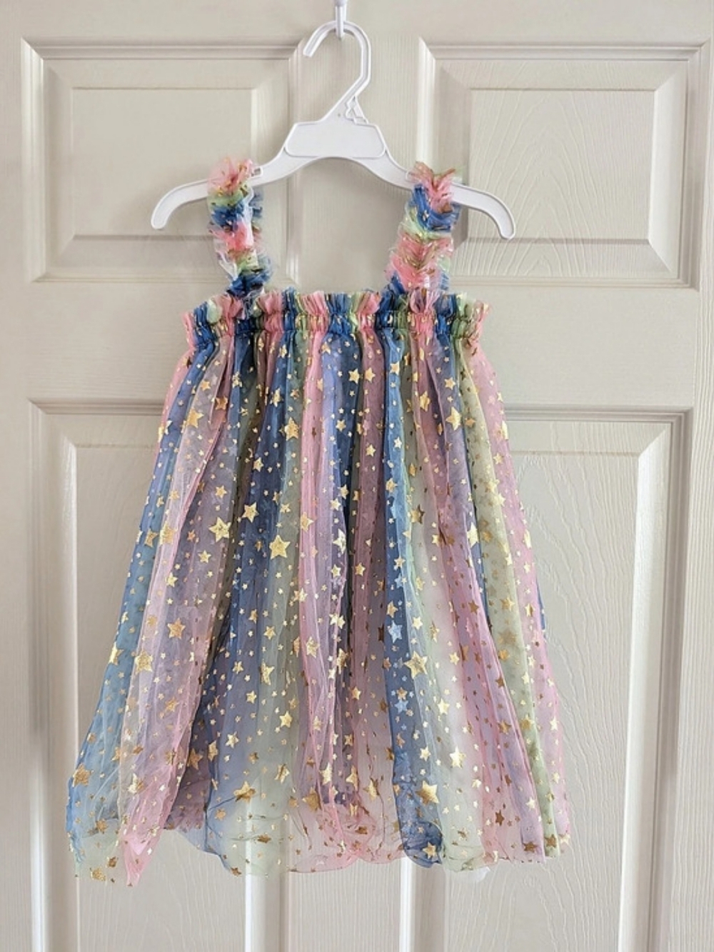 Girls 5T Rainbow Sparkle Star Tulle Birthday Dress